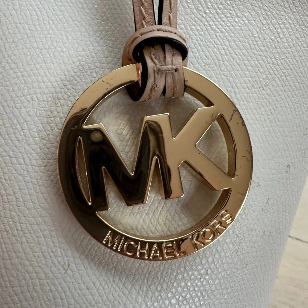 Michael Kors Jet Set East West Bucket Tote Bag Vanilla Gold MK Logo Shoulder Bag